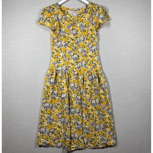 Vintage Maggy London Dress Womens 6 Yellow Button Up Pleated Romantic 80s Silk